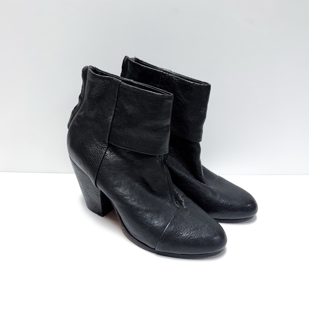 Rag & Bone Newbury Back Zip Smooth Black Leather Ankle Boots